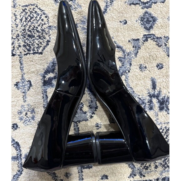 CALVIN KLEIN Square Toe Block Heel Dress Pump Women 8.5M Black Shiny Black Heel - Picture 3 of 7